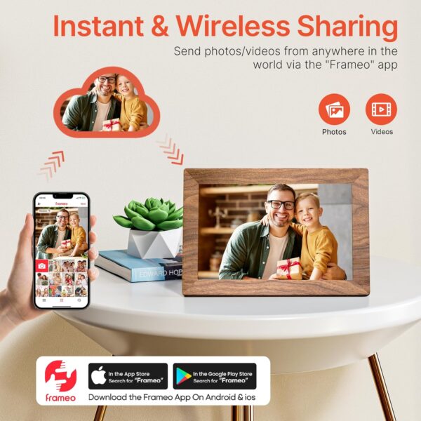 Frameo 10.1" Digital Picture Frame with 32GB Memory WiFi Electronic Photo Frame Wood 1280 x 800 IPS Touch Screen Auto-Rotate Slideshow Wall Mountable Share Photos/Video Remotely Anywhere 2