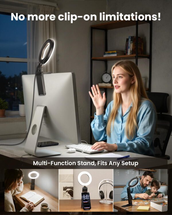 Ring Light for Laptop Desk Clip On,Small Computer Video Conference Lighting with Stand for Phone/Webcam/Monitor,5" Portable Mini LED Selfie Light Desktop for Zoom Meeting/Video Call/Recording 2
