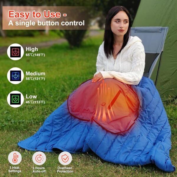 Portable USB Heated Blanket, 3 Heat Settings USB Heated Blanket Throw 3Hrs Auto Off 5V/2A, 54”x38” Overheat Protection Portable Electric Blanket Wrap Machine Washable(Battery Pack Not Included) 2
