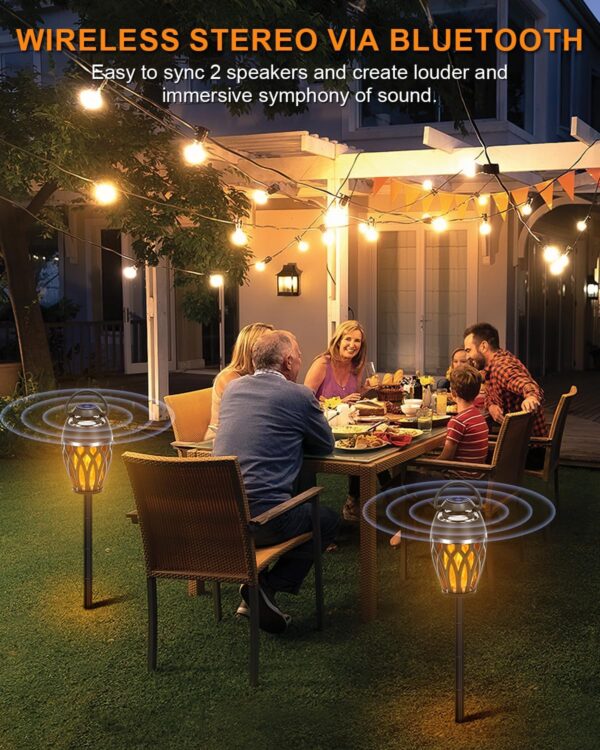 2 Pack Outdoor Bluetooth Speakers,Wireless Speaker with LED Flame Speaker BT 5.0,Waterproof Torch Lantern for Patio Pool Party,Gifts for Women Men 2