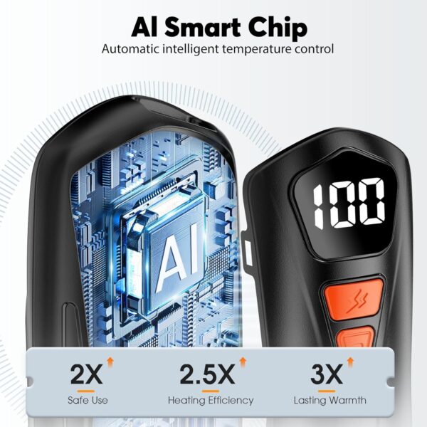 AI Hand Warmers Rechargeable 2 Pack, AI Smart Chips Electric Hand Warmers, Long Lasting Safe Heat, Portable Pocket Heater, Gifts for Christmas, Outdoor, Golf, Hunting, Camping Accessories -Black 2