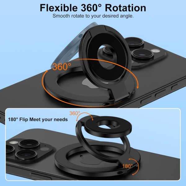Magnetic Ring Holder for MagSafe Dual-Side Magnetics, Adjustable Phone Grip with Kickstand for Samsung S25 Ultra S24 FE S23 S22, iPhone 16/15/14/13,Finger Ring Grip Stand Holder for Magnetic Car Mount 2