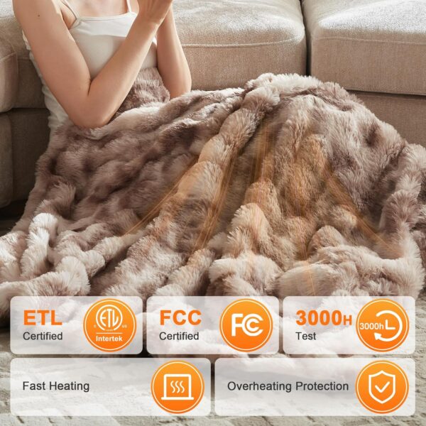 Heated Throw Blanket - Plush Thick Bubble Faux Fur Heated Blanket, Fast Heating Electric Blanket 6 Heating Levels & 4 Hours Auto-Off, Machine Washable, 50"x60", Patterned Taupe 4