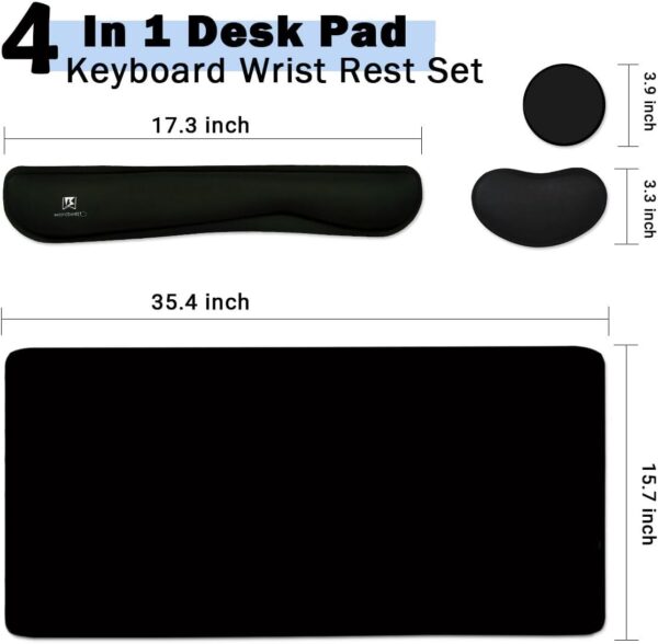 4-in-1 Large Gaming Mouse Pad, Keyboard Wrist Rest Pad & Wrist Support Mousepad Set, Extended Desk Pad Waterproof Desk Mat for Home Office Study Game-Black 4