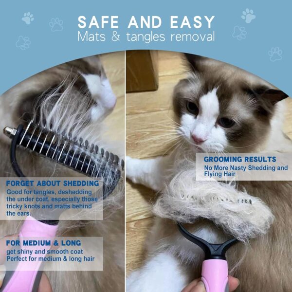 Deshedding Dog Brush - Undercoat Rake for Cats & Dogs - Double Sided Brush for Shedding and Dematting Comb Grooming Tool kit - Nail Clipper & Nail File 4