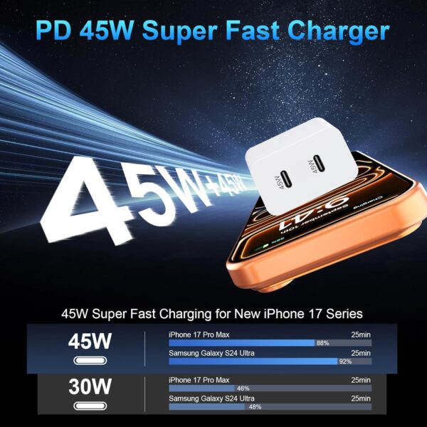 iPhone 17 16 Pro Max Charger Fast Charging, 45W Dual USB C Fast Charger Block with 10 FT Long Type C Charging Cable Cord for iPhone 17 Pro Max/17 Pro/Air/17/16/16Pro/16ProMax/Plus/15/S24/S25 2