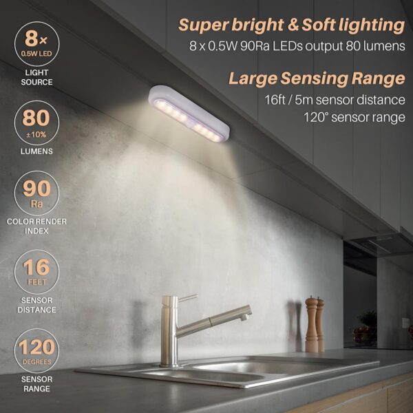 3 Pack 7” Motion Sensor Lights Indoor Battery Operated, Stick on LED Light for Closet, Stairs, Under Cabinet, Warm White 2