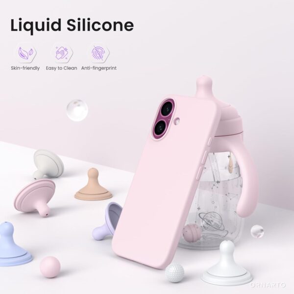 Compatible with iPhone 16 Case 6.1", Slim Liquid Silicone 3 Layers Full Covered Soft Gel Rubber Shockproof Phone Case, Protective Cover with Anti-Scratch Microfiber Lining-Chalk Pink 3