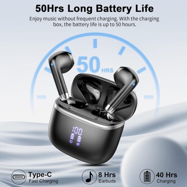 Wireless Earbuds, Bluetooth 5.4 Headphones with Deep Bass Stereo, in Ear buds with ENC Noise Cancelling Mics, 40H Playtime Wireless Earphones with LED Display, IPX7 Waterproof Earbuds for Android, iOS 3