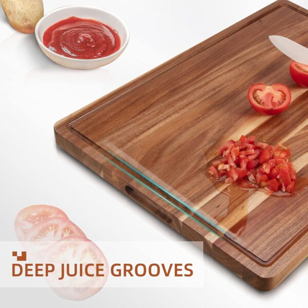 Large Acacia Wood Cutting Boards for Kitchen, 24 x 18 Inch Extra Large Wooden Cutting Board with Juice Groove, Reversible Butcher Block Cutting Board for Meat and Veggies 3