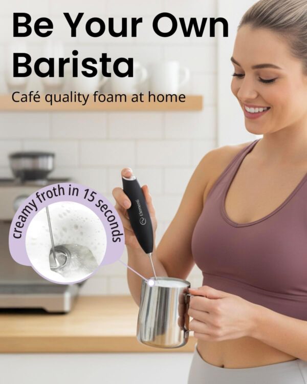 Elementi Drink Mixer Handheld - Electric Stirrer and Powerful Protein Powder Mixer Wand, Easy-to-Use Mini Frother Wand for Quick Delicious Cocktails, Milk Frother and Coffee Stirrers (Black) 3