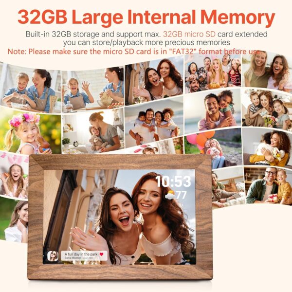 Frameo 10.1" Digital Picture Frame with 32GB Memory WiFi Electronic Photo Frame Wood 1280 x 800 IPS Touch Screen Auto-Rotate Slideshow Wall Mountable Share Photos/Video Remotely Anywhere 3