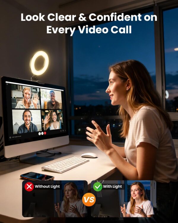 Ring Light for Laptop Desk Clip On,Small Computer Video Conference Lighting with Stand for Phone/Webcam/Monitor,5" Portable Mini LED Selfie Light Desktop for Zoom Meeting/Video Call/Recording 3