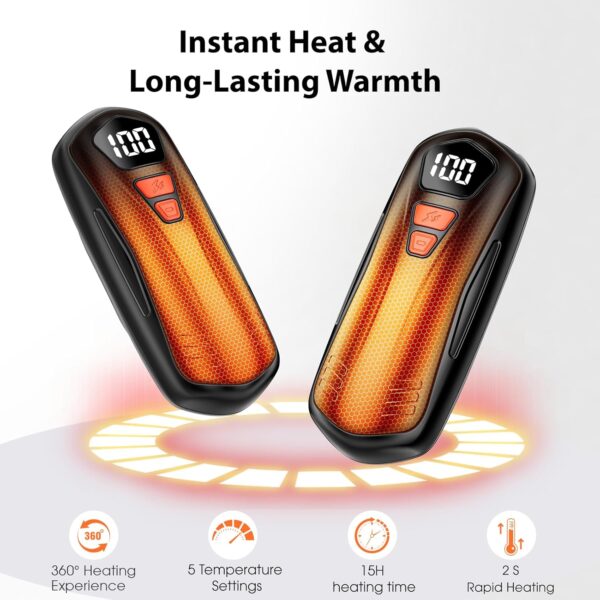 AI Hand Warmers Rechargeable 2 Pack, AI Smart Chips Electric Hand Warmers, Long Lasting Safe Heat, Portable Pocket Heater, Gifts for Christmas, Outdoor, Golf, Hunting, Camping Accessories -Black 3