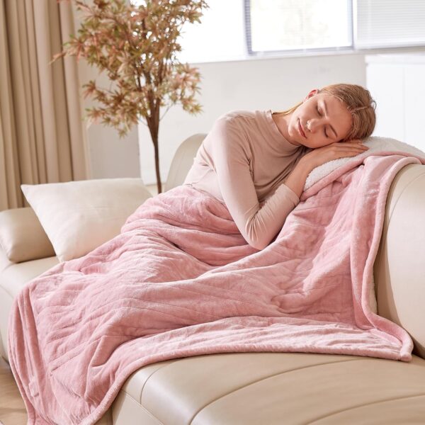 Pink Heated Blanket Electric Throw Fleece Flannel Heating Warming Blankets with Auto Shut Off for Couch Office Chair Bed Adults Fuzzy Cozy Machine Washable 50x60 3