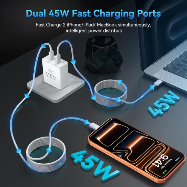 iPhone 17 16 Pro Max Charger Fast Charging, 45W Dual USB C Fast Charger Block with 10 FT Long Type C Charging Cable Cord for iPhone 17 Pro Max/17 Pro/Air/17/16/16Pro/16ProMax/Plus/15/S24/S25 3