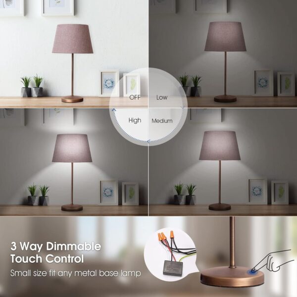 Touch Lamp Switch 2 Pack, Touch Lamp Control Module for Dimmable LED, Incandescent, Halogen Bulbs, Lamp Switch Replacement Kit, Touch Dimmer Sensor with 3 Levels Brightness and Wiring Caps 3