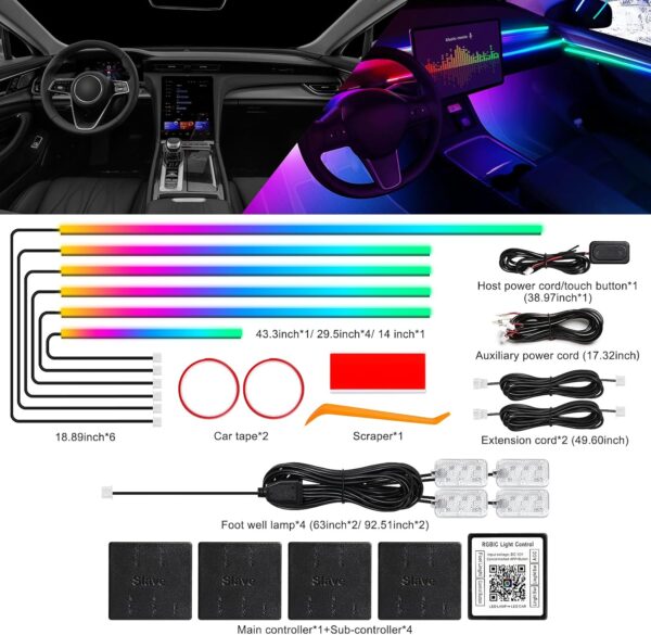Dreamcolor Acrylic Interior Car LED Strip Light with Wireless APP, RGB 10 in 1 with 175 inches 612 LEDs Fiber Optic Car Ambient Lighting Kits, Dynamic Chasing Music Sync Neon LED Strip Lights for Car 3