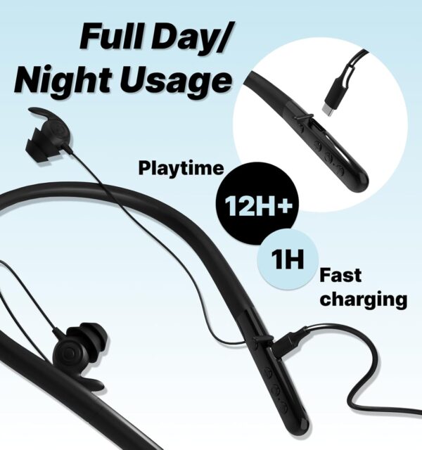 HS88 Sleep Earbuds,Neckband Sleep Headphones Bluetooth 5.4,-30dB Noise Reduce Soft Flat Thin Silicone Earplugs for Side Sleeper,12H Playback, In Ear Earphones for Air Travel,Audio Book,Meditate 4