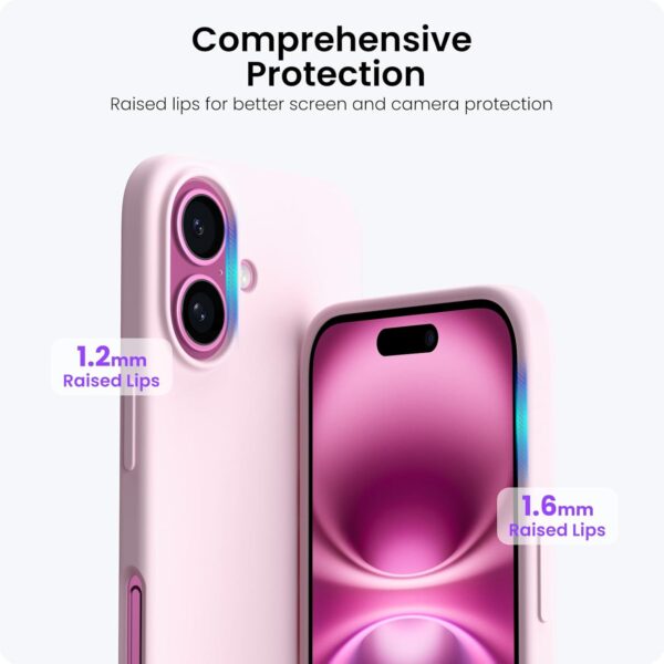 Compatible with iPhone 16 Case 6.1", Slim Liquid Silicone 3 Layers Full Covered Soft Gel Rubber Shockproof Phone Case, Protective Cover with Anti-Scratch Microfiber Lining-Chalk Pink 4