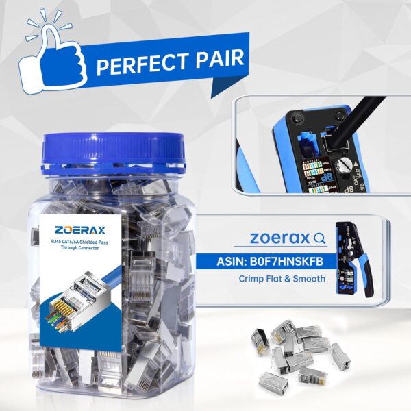 100-Pack Cat 6A RJ45 Pass Through Connector, Cat 6 RJ45 Connector Wire OD 1.20mm Ethernet Ends/Shielded RJ45 Connector for Solid or Stranded FTP/STP Cable 4