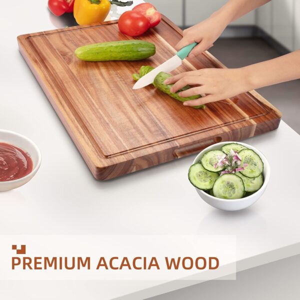 Large Acacia Wood Cutting Boards for Kitchen, 24 x 18 Inch Extra Large Wooden Cutting Board with Juice Groove, Reversible Butcher Block Cutting Board for Meat and Veggies 4