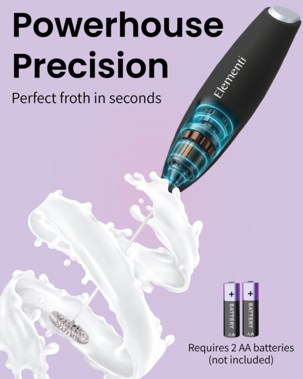 Elementi Drink Mixer Handheld - Electric Stirrer and Powerful Protein Powder Mixer Wand, Easy-to-Use Mini Frother Wand for Quick Delicious Cocktails, Milk Frother and Coffee Stirrers (Black) 4