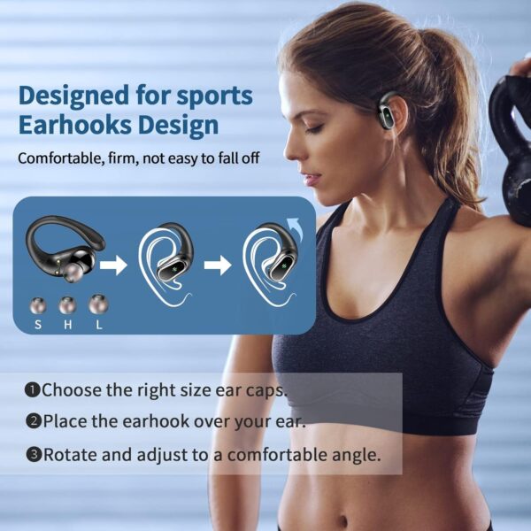 Wireless Earbuds, 2025 Bluetooth 5.4 Headphones Sport, 50Hrs HiFi Stereo Deep Bass Over-Ear buds with ENC Noise Cancelling Mic, IP7 Waterproof & LED Display Earphones with Earhooks for Workout/Running 4