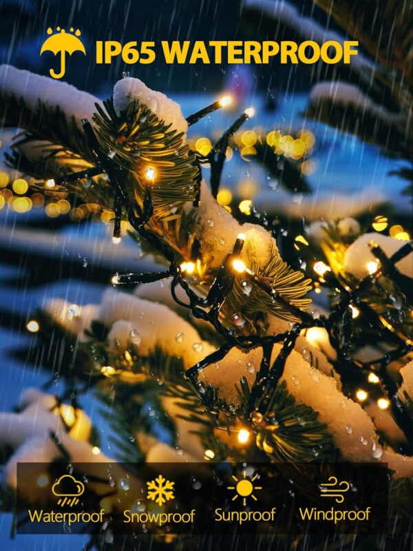 2 Pack 200 LED Solar String Lights for Outside, Solar Christmas Lights Outdoor Waterproof, Solar Outdoor String Light with 8 Lighting Modes for Xmas Tree Wedding Party Garden Decorations (Warm White) 4