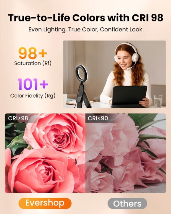 Ring Light for Laptop Desk Clip On,Small Computer Video Conference Lighting with Stand for Phone/Webcam/Monitor,5" Portable Mini LED Selfie Light Desktop for Zoom Meeting/Video Call/Recording 4