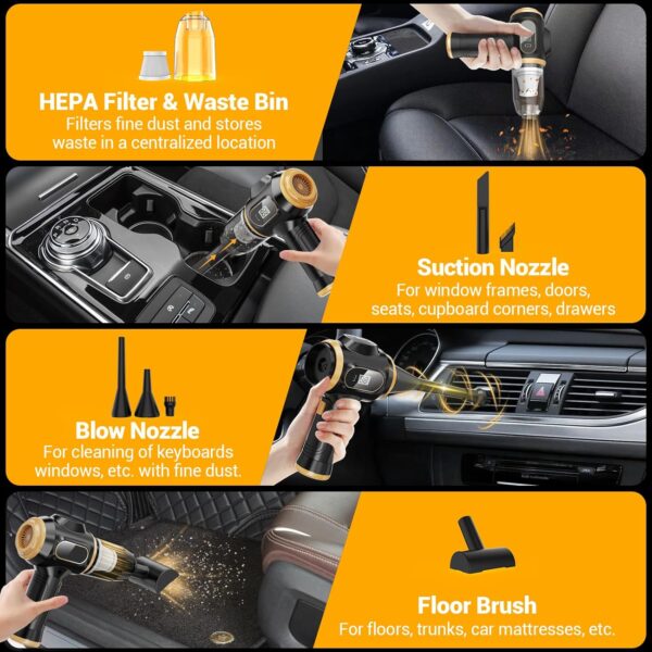 Portable Car Vacuum Cordless Mini Handheld Vacuums Cleaner Rechargeable with LCD Display and Multi-Nozzles, High Power hand held cleaners for Car, Home, Office, Sofa, Pet Hair,keyboard (Black) 4