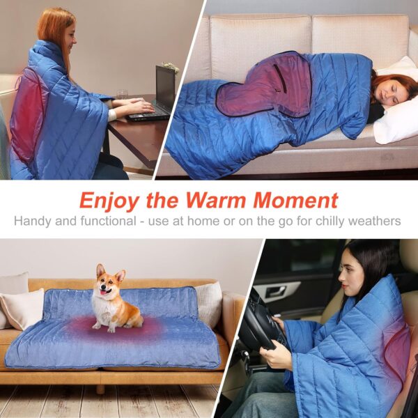 Portable USB Heated Blanket, 3 Heat Settings USB Heated Blanket Throw 3Hrs Auto Off 5V/2A, 54”x38” Overheat Protection Portable Electric Blanket Wrap Machine Washable(Battery Pack Not Included) 4