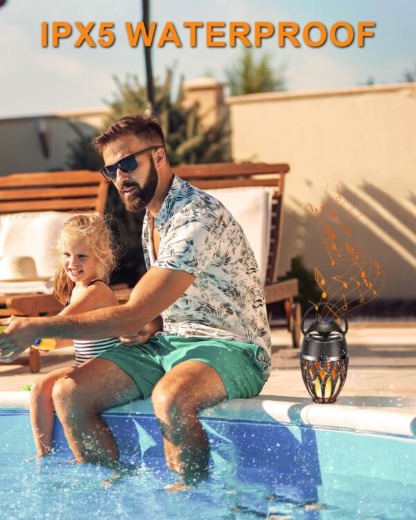 2 Pack Outdoor Bluetooth Speakers,Wireless Speaker with LED Flame Speaker BT 5.0,Waterproof Torch Lantern for Patio Pool Party,Gifts for Women Men 4