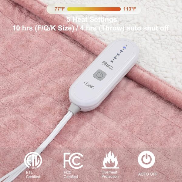 Pink Heated Blanket Electric Throw Fleece Flannel Heating Warming Blankets with Auto Shut Off for Couch Office Chair Bed Adults Fuzzy Cozy Machine Washable 50x60 4