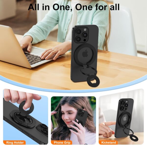 Magnetic Ring Holder for MagSafe Dual-Side Magnetics, Adjustable Phone Grip with Kickstand for Samsung S25 Ultra S24 FE S23 S22, iPhone 16/15/14/13,Finger Ring Grip Stand Holder for Magnetic Car Mount 4