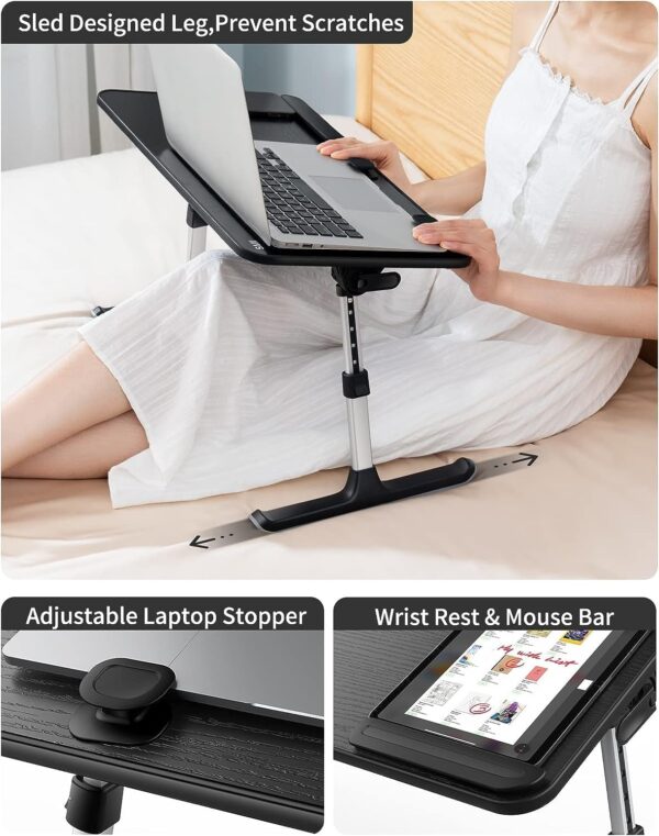 Height & Angle Adjustable Laptop Stand for Bed, Lap Desk Bed Tray Table, Light Weight Foldable Portable Laptop Table for Couch Sofa Chair Floor Desk for Adults, Kids (Black) 4