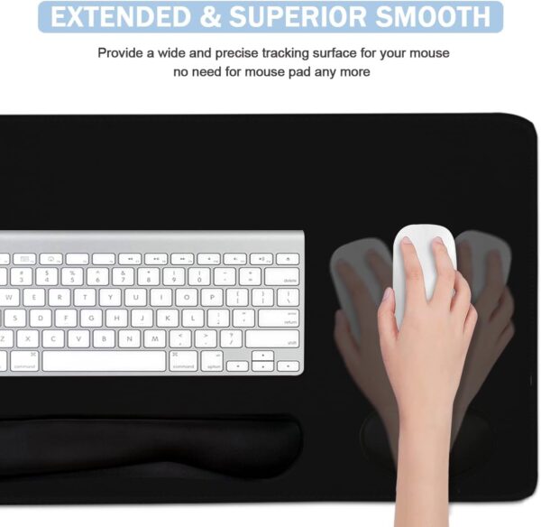 4-in-1 Large Gaming Mouse Pad, Keyboard Wrist Rest Pad & Wrist Support Mousepad Set, Extended Desk Pad Waterproof Desk Mat for Home Office Study Game-Black 2