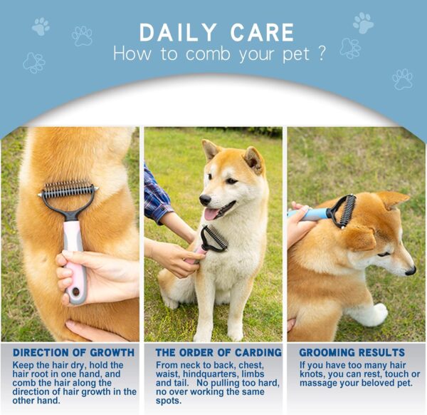 Deshedding Dog Brush - Undercoat Rake for Cats & Dogs - Double Sided Brush for Shedding and Dematting Comb Grooming Tool kit - Nail Clipper & Nail File 2