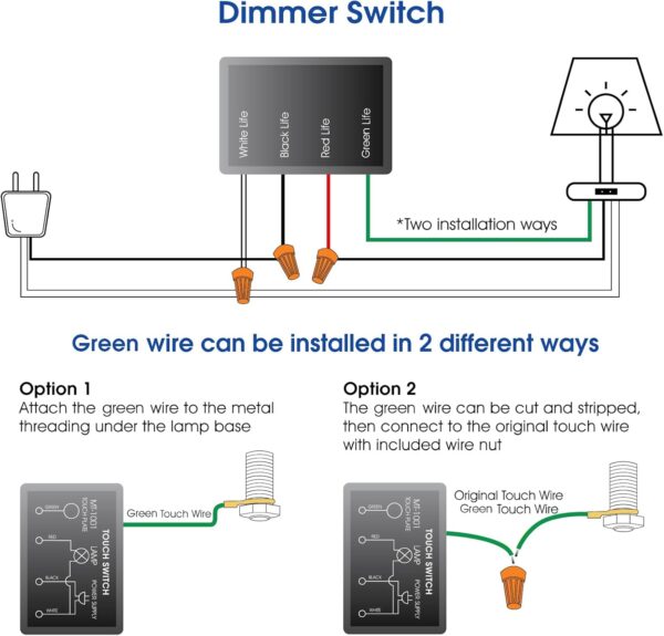 Touch Lamp Switch 2 Pack, Touch Lamp Control Module for Dimmable LED, Incandescent, Halogen Bulbs, Lamp Switch Replacement Kit, Touch Dimmer Sensor with 3 Levels Brightness and Wiring Caps 4