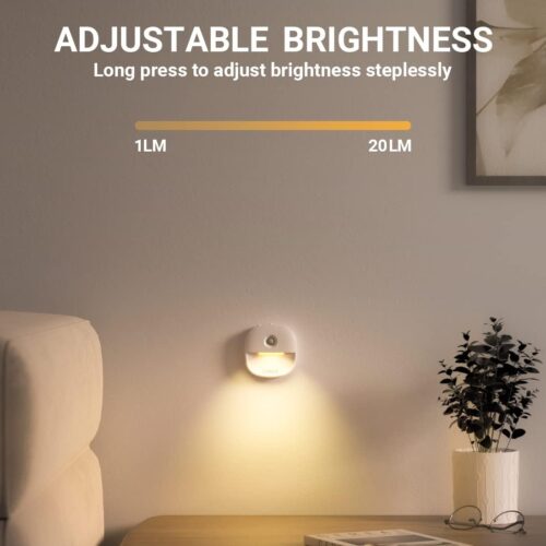 Rechargeable Night Light, Motion Sensor Battery Nightlight, Mini Stick-on LED Closet Light, 1-20LM Dimmable Brightness for Bathroom, Bedroom, Kitchen, Washroom, Stairs, Hallway, 3-Pack