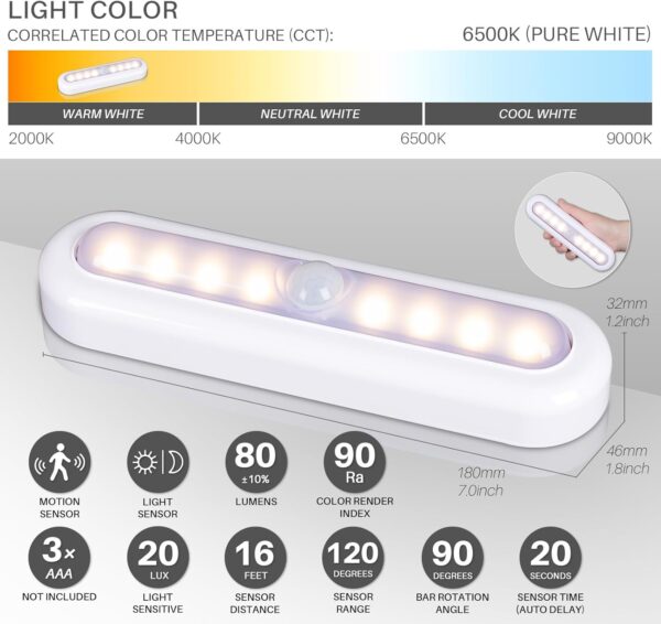 3 Pack 7” Motion Sensor Lights Indoor Battery Operated, Stick on LED Light for Closet, Stairs, Under Cabinet, Warm White 4
