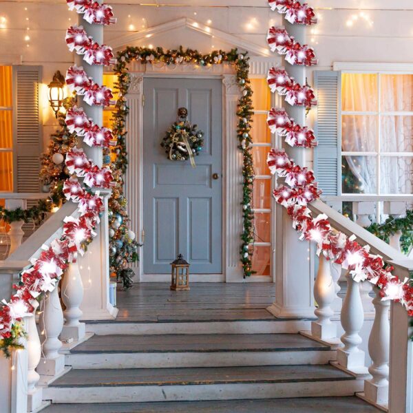 16.4 ft Christmas Tinsel Garland Lighted Metallic Twist Garland with 50 LED Lights Hanging Prelit Xmas Battery Operated Foil Tinsel for Christmas Tree Party Mantel 4