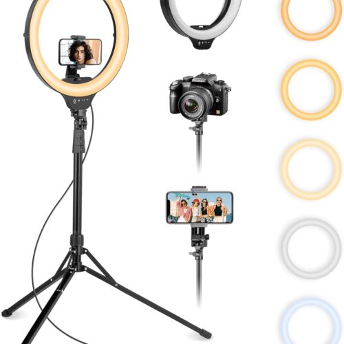 14'' Selfie Ring Light with 62'' Tripod Stand and Phone Holder, Dimmable LED Phone Ringlight for Makeup/Video Recording/Photography, Circle Lighting for All Cell Phones&Lightweight Cameras
