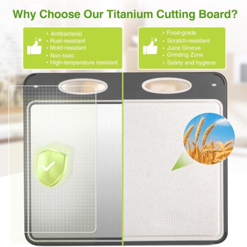 Titanium Cutting Boards for Kitchen - Katuchef Non Toxic Double Sided Metal for Meat/Fish & Wheat Straw PP for Fruits/Vegetables, Dishwasher Safe, Hygienic, Pure Titanium Easy Clean Chopping Board