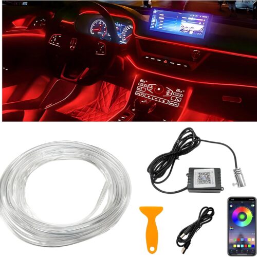 Interior Car LED Strip Lights with APP Control, RGB Ambient Lighting Kit with 118 inches Fiber Optic, 16 Million Colors Neon Strip USB Music Sync Atmosphere LED for Vehicles