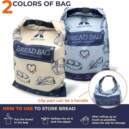 2 Packs Bread Bags, Zipper Reusable Bread Bags for Homemade Loaf, Freezer Sourdough Container, Fresh Keeping Extra Large, Reusable Food Storage Bag