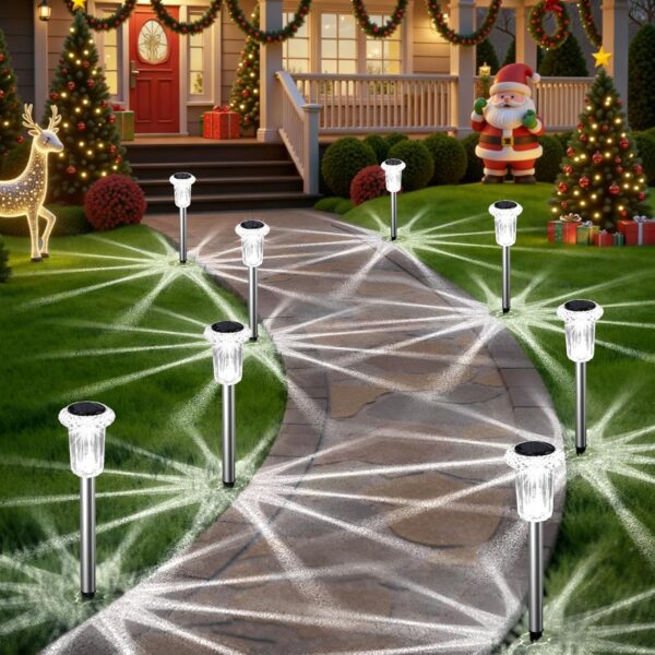 Solar Outdoor Lights, 10 Pack Waterproof Stainless Steel Solar Stake Lights for Pathway Garden Yard Path Walkway Driveway Lawn Patio Outside Decor, Cool White 1