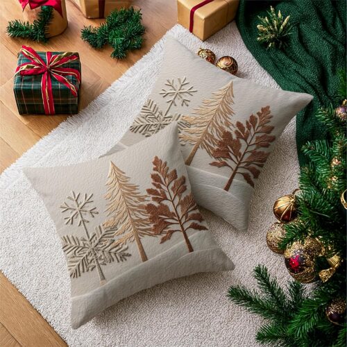 Snowflake Throw Pillow Covers, Winter Rustic Pine Tree Birch Tree Winter Beige Soft Velvet Washable Accents Pillows Cases for Living Room Bed Office Sofa Chair Decor 18x18 Inch Brand: Generic