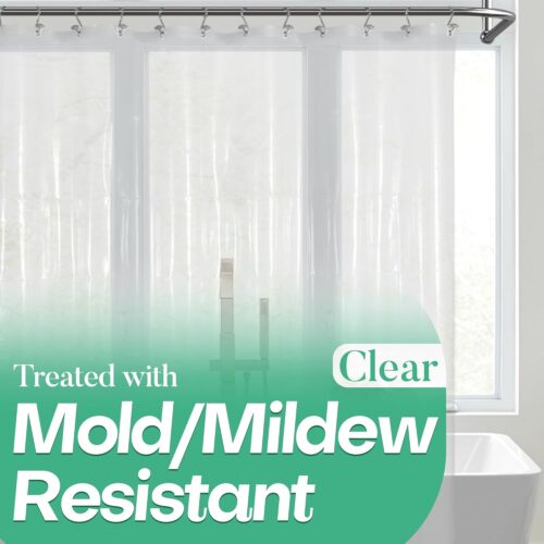 Clear Shower Curtain Liner with 3 Magnets, 72x72 Premium Flexible Sturdy Plastic Shower Curtain for Bathroom Lightweight, Waterproof, Clear