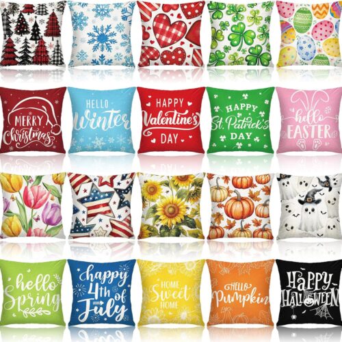 20 Pcs Holiday Pillow Covers 18 x 18 Valentines Throw Pillow Covers Winter Decorative Seasonal Pillowcase Snowflake Pillowcase Cushion Case for Farmhouse Home Couch Sofa Decor